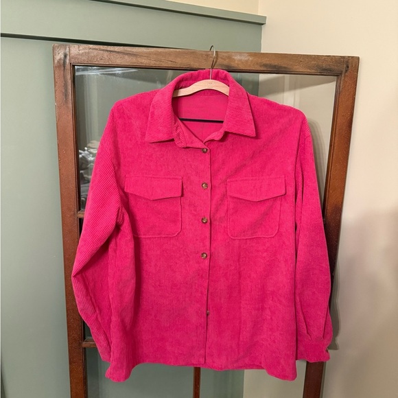 SHEIN Jackets & Blazers - SHEIN Hot Pink Utility Faux Corduroy Ribbed Jacket Flannel Shacket Size Small